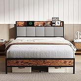 Novilla Queen Bed Frame with Charging Station USB/Type-C & Storage Headboard, Modern Metal Platform Bed Frame, Easy Assembly, Heavy Duty Slats Support, Noise Free, No Box Spring Needed