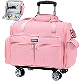 AMOIGEE Full-Open Sewing Machine Case with Wheels, Large Rolling Sewing Machine Bag with Detachable Foldable Dolly, Heavy-Duty Embroidery Tote for Brother Singer Janome Standard Machines Storage