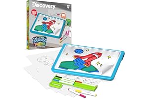 Discovery™ Glow Tracing Light-Up Art Tablet – Includes 10 Templates, 10 Blank Sheets, 6 Washable Markers| Writing Drawing Tablet for Kids| Craft Kit for Boys Girls| Doodle Board Drawing Pad Toy Gift