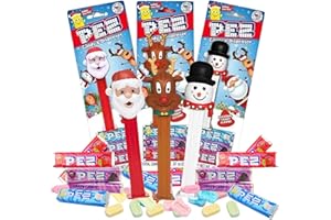 NEEDZO Christmas Candy Dispensers with Refill Rolls, Assorted Holiday Characters, Stocking Stuffers for Boys or Girls, Pack of 3