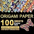 PAPERKIDDO Japanese Washi Origami Paper 100 Sheets 10 Different Pattern Double Side Printing Square Folding Paper Bronzing Premium Quality Arts and Crafts Projects for Kids Adults 6x6 Inch