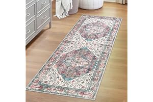 EARTHALL Hallway Runner Rug, 2x6 Kitchen Runner Rugs Non Slip, Washable Bathroom Runner 6ft, Vintage Boho Soft Faux Wool Runner for Entryway Bedroom Living Room, Pink