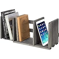 MyGift Expandable Gray Wood Desktop Bookshelf Organizer Rack