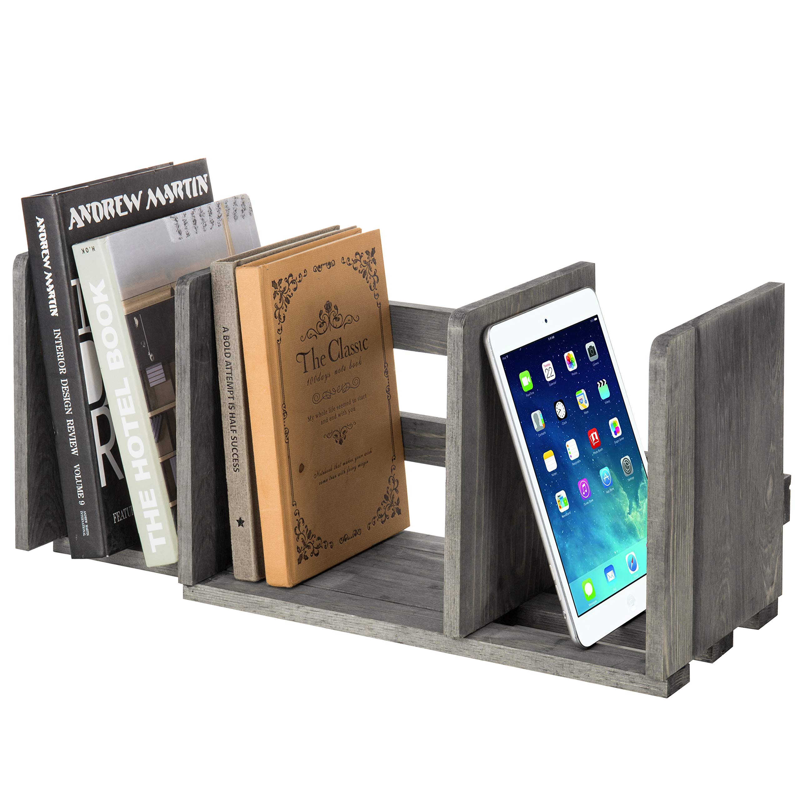 Photo 1 of MyGift Barnwood Gray Wood Desktop Bookshelf Organizer, Expandable Adjustable Display Shelf Book Rack