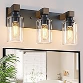 Farmhouse Bathroom Vanity Light Fixtures, Rustic 3-Light Wood Vanity Lights for Bathroom, Vintage Black Wall Sconces Lighting