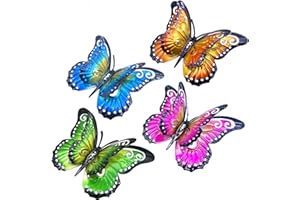 Daogtc Metal Butterfly Wall Art Decor - 6.5" Outdoor Fence Decoration, Hanging for Garden Yard Living Room Bedroom Patio Balcony,Gift for Mom Dad Friends(4 Pack)
