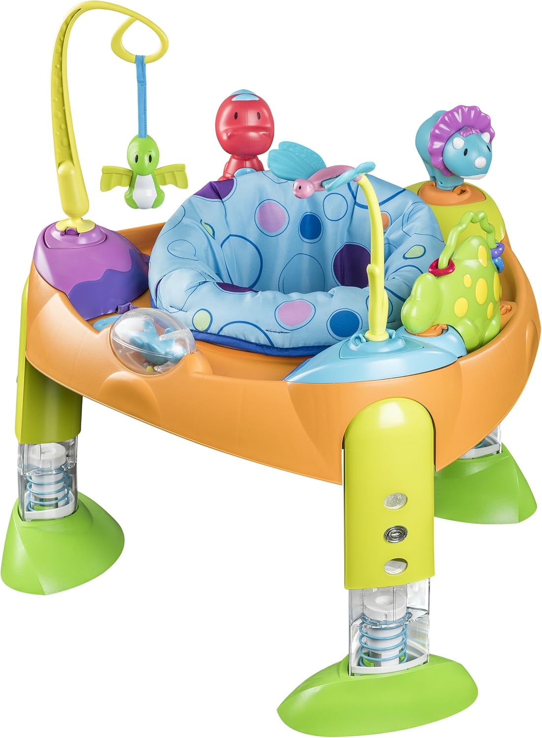 Evenflo Exersaucer Fold and Go, BounceaSaurus, Orange/Blue/Yellow