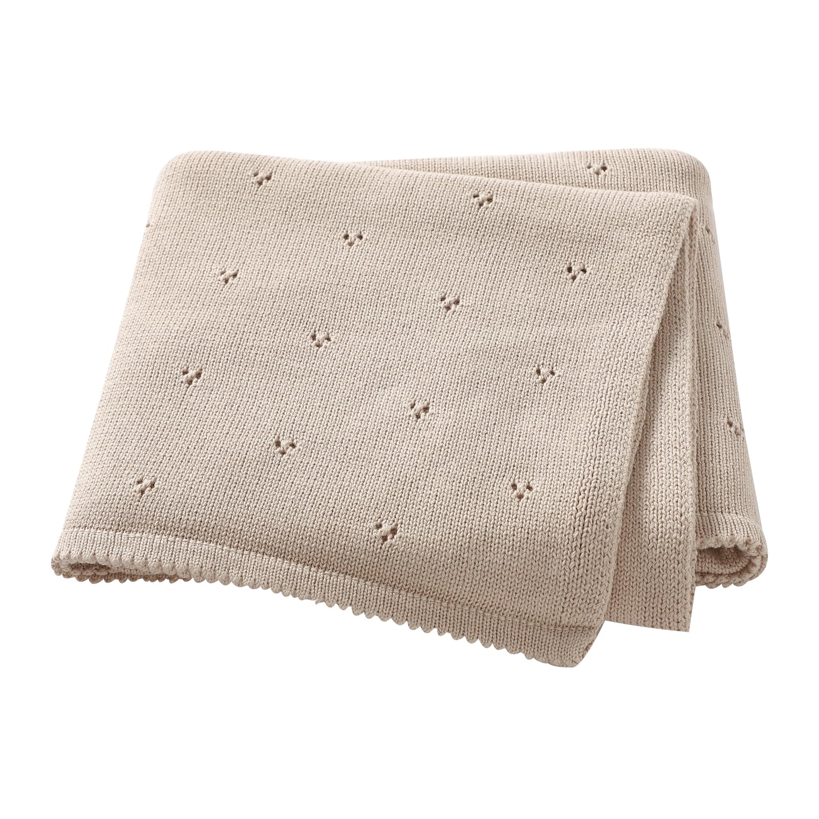 Hadetoto Baby Blanket 100% Cotton Cellular Blanket Baby Soft Cosy Knitted Blanket Beige 100x80cm
