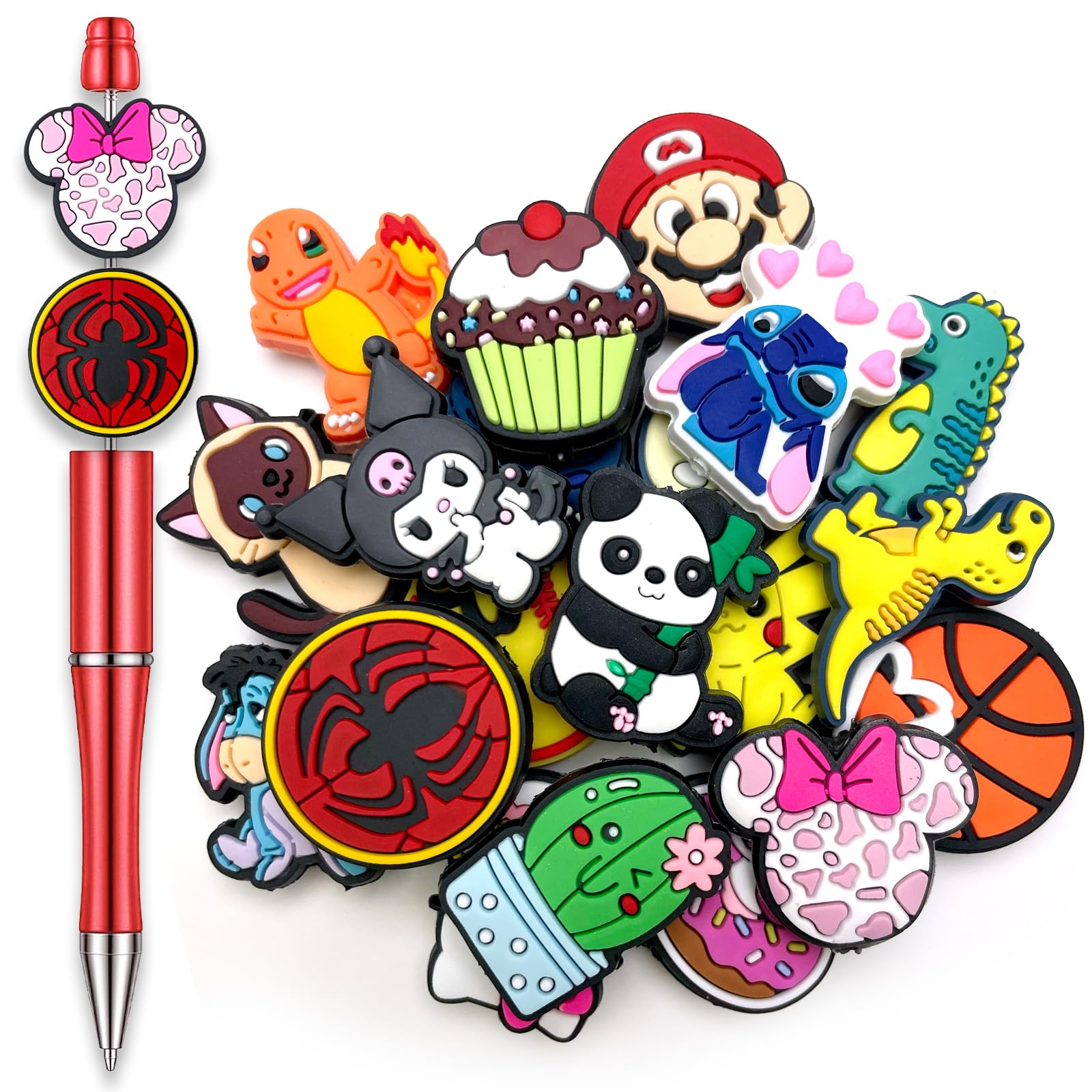 Photo 1 of 20Pcs Random Cartoon Focal Beads for Pens, Cute Silicone Focal Beads for Making DIY Bead Pens Keychain Jewelry