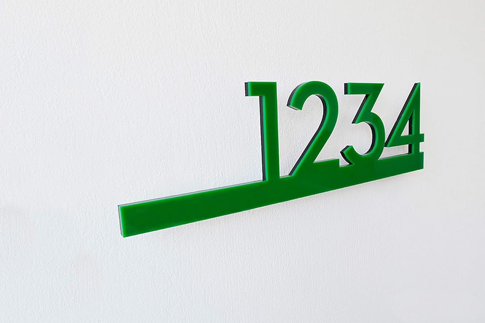 Modern House Numbers Green with Black Acrylic