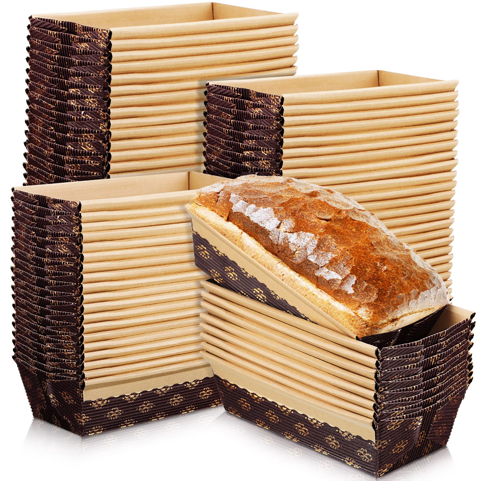 Photo 1 of 100 Pieces Paper Loaf Pans for Baking Kraft Bread Loaf Pan Disposable Baking Rectangle Loft Mold for Cake Bread Display, 6 x 2.6 x 2 inch