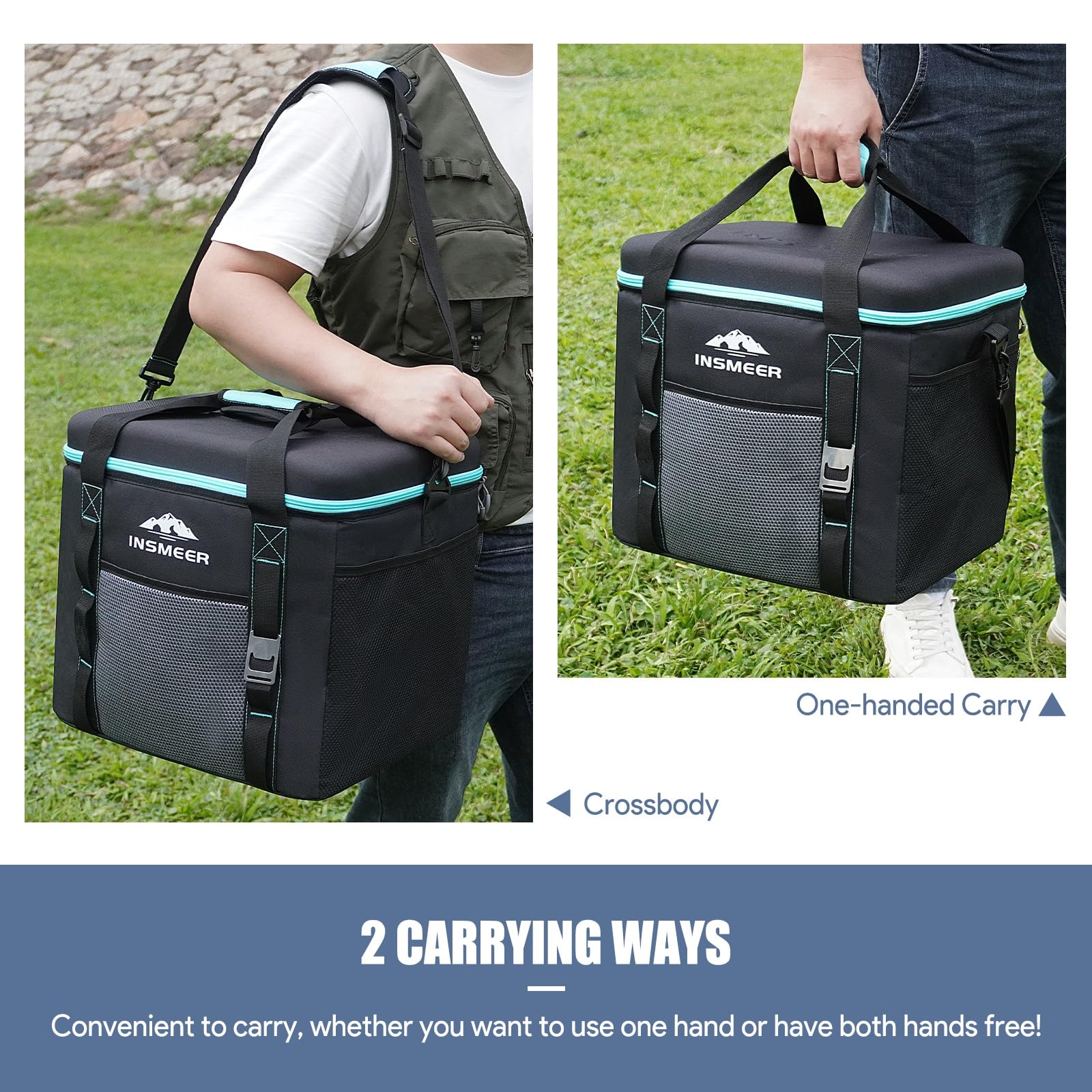 INSMEER Kühltasche Groß 40L, 60 Dosen Kühltasche Faltbar mit Hart Eva Dach, Wasserdicht Gross Kühltaschen, Kühlbox, Isoliertasche, Thermotasche für Camping, Picknick, Strand 7
