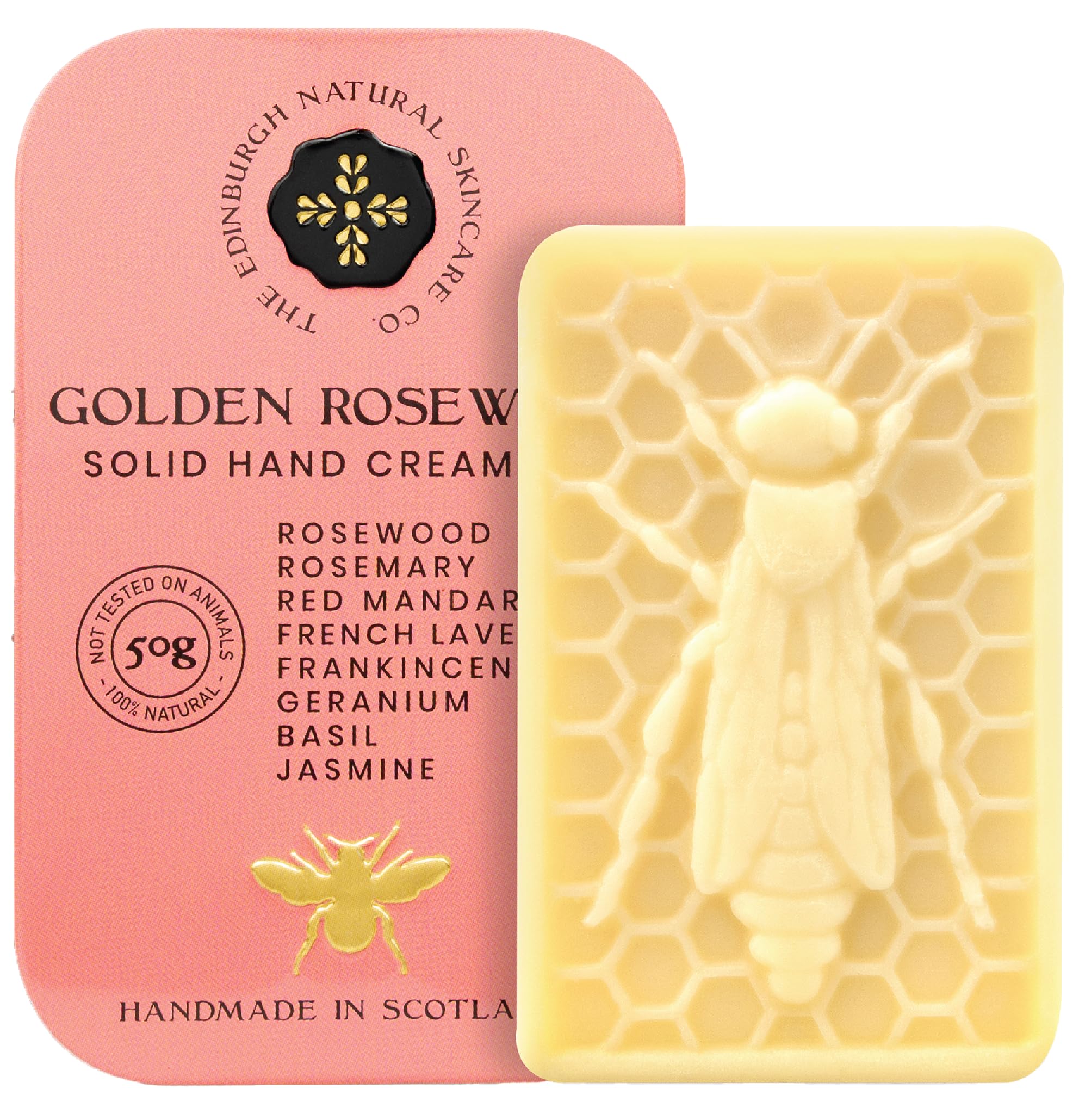 Golden Rosewood Hand Cream Bar – 100% Natural Moisturiser for Very Dry Hands | With Beeswax, Cocoa Butter & Coconut Oil | Long-Lasting, Travel-Friendly, Cruelty-Free, Ideal for Gifting | 50g