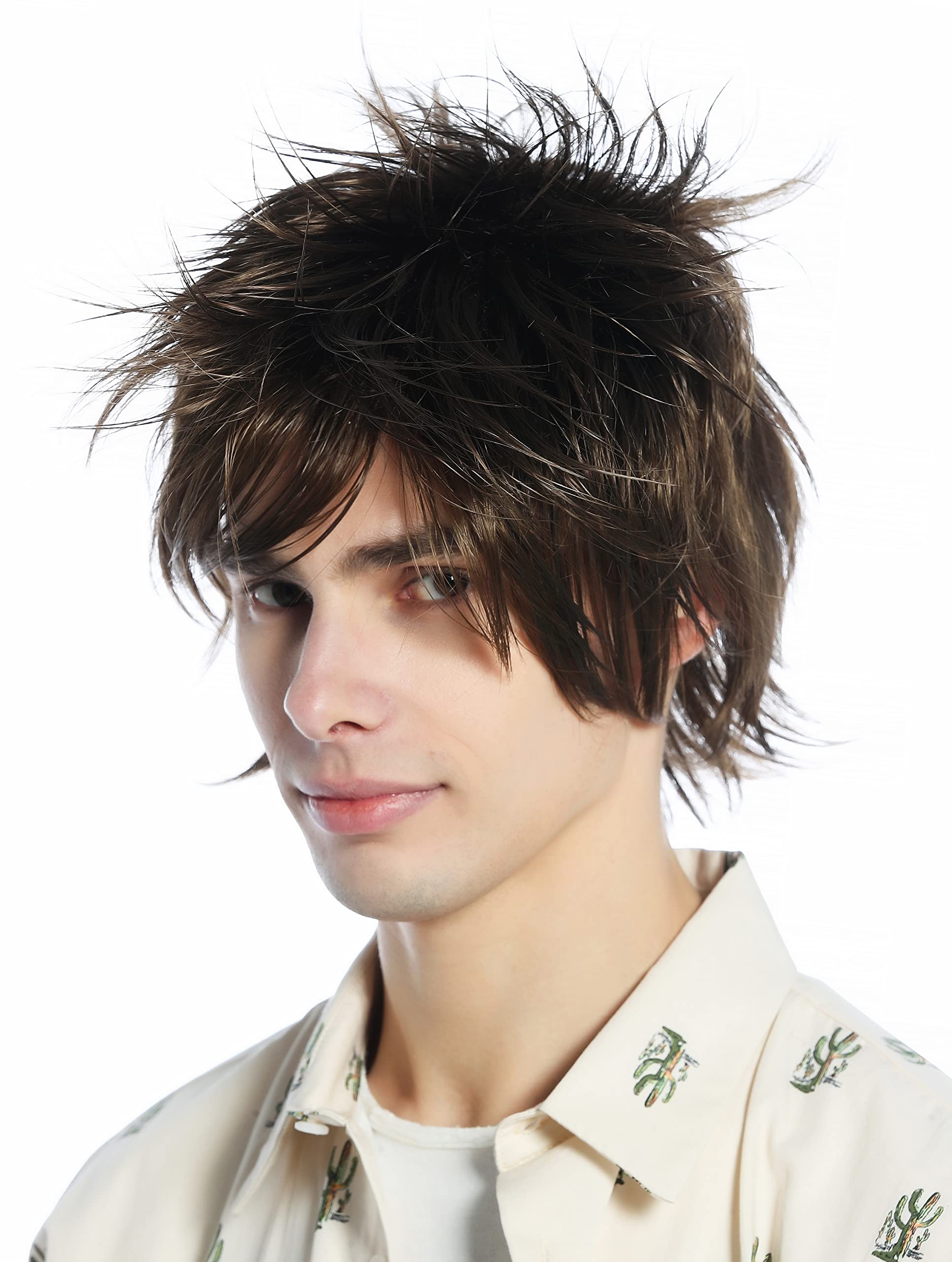WIG ME UP - M-261-10 Wig Men Women short wild unruly 80s retro style medium brown