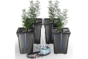 YIFOR 4 Buckets DWC Hydroponics Growing System with Top Drip Kit 7 Gallon Deep Water Culture Bucket System with Air Pump, Air Stone, Air Hose, Recirculating Drip Garden System
