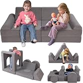 Winhomish Toddler Couch, 12-Piece Modular Kids Play Couch for Bedroom | Grey modular sofa, High density soft foam, detachable washable cover, kid-safe design, portable for playroom &amp; living room