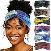 ZUYASEZ 6 Pack Boho Headbands for Women Tie Dye Twist Knotted Women Head Bands Elastic Stretchy Yoga Workout Headbands Non Slip Hair Wraps Accessories