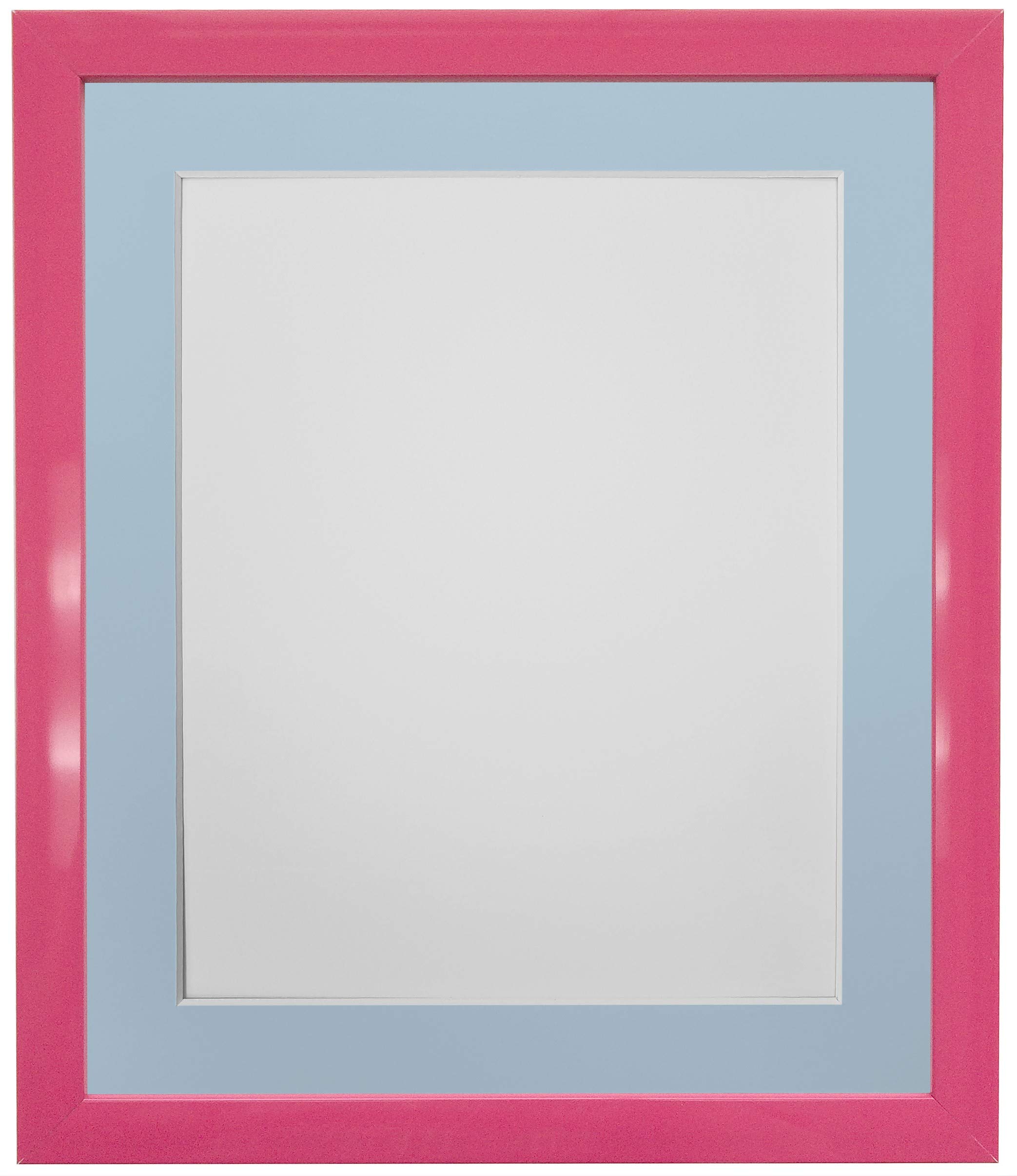 FRAMES BY POST 0.75 Inch Pink Picture Photo Frame with Blue Mount 8 x 8 Image Size 5 x 5 Inch Plastic Glass
