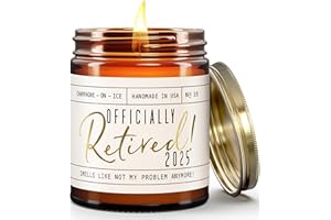 SOY AND SASS Retirement Gift for Woman - 'Officially Retired 2025' Candle, w/Champagne on Ice I Happy Retirement Gifts for Women 2025 I Retired Gifts for Women I 50Hr Burn, Made in USA