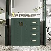 36 inch Green Bathroom Vanity with Sink and Countertop,Solid Wood Frame Bathroom Cabinet with Sink,Modern Sink Storage Cabine