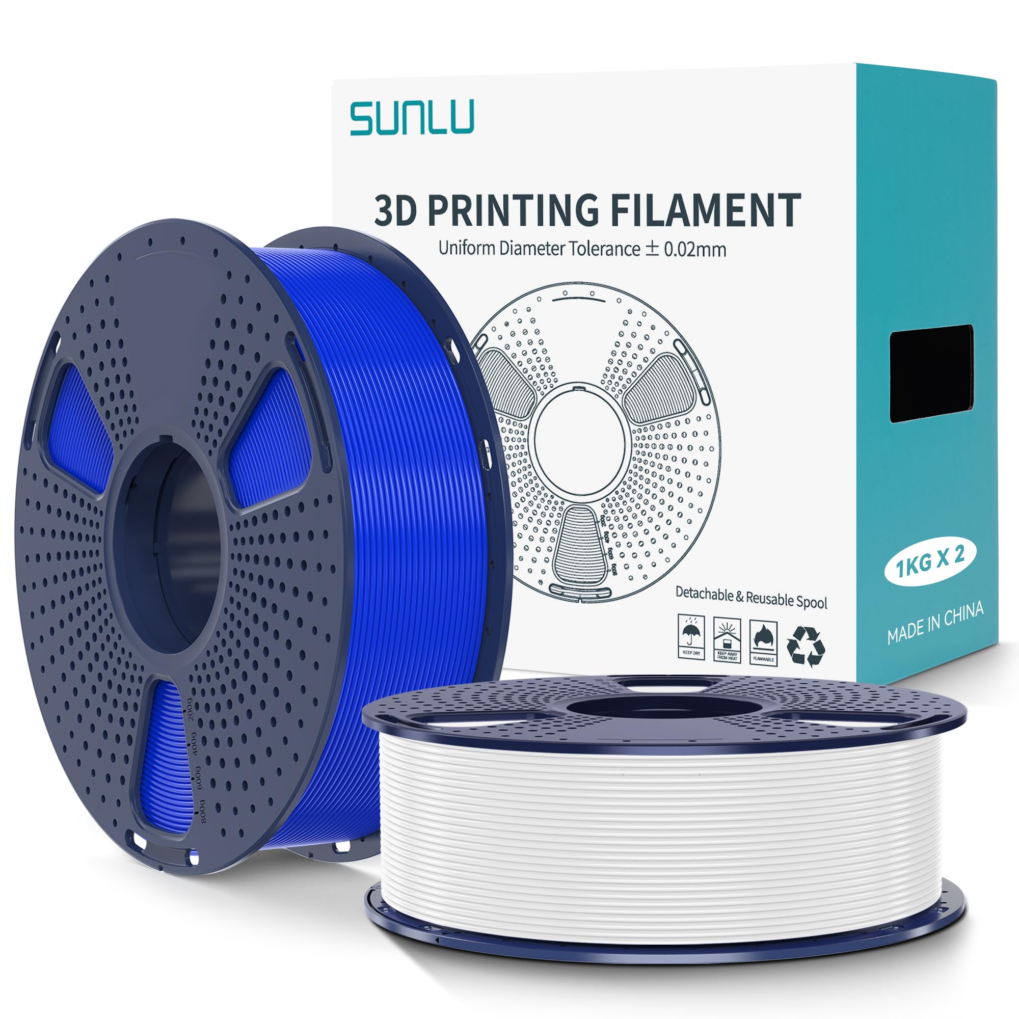 SUNLU PLA+2.0 3D Printer Filament 2KG, Upgrade