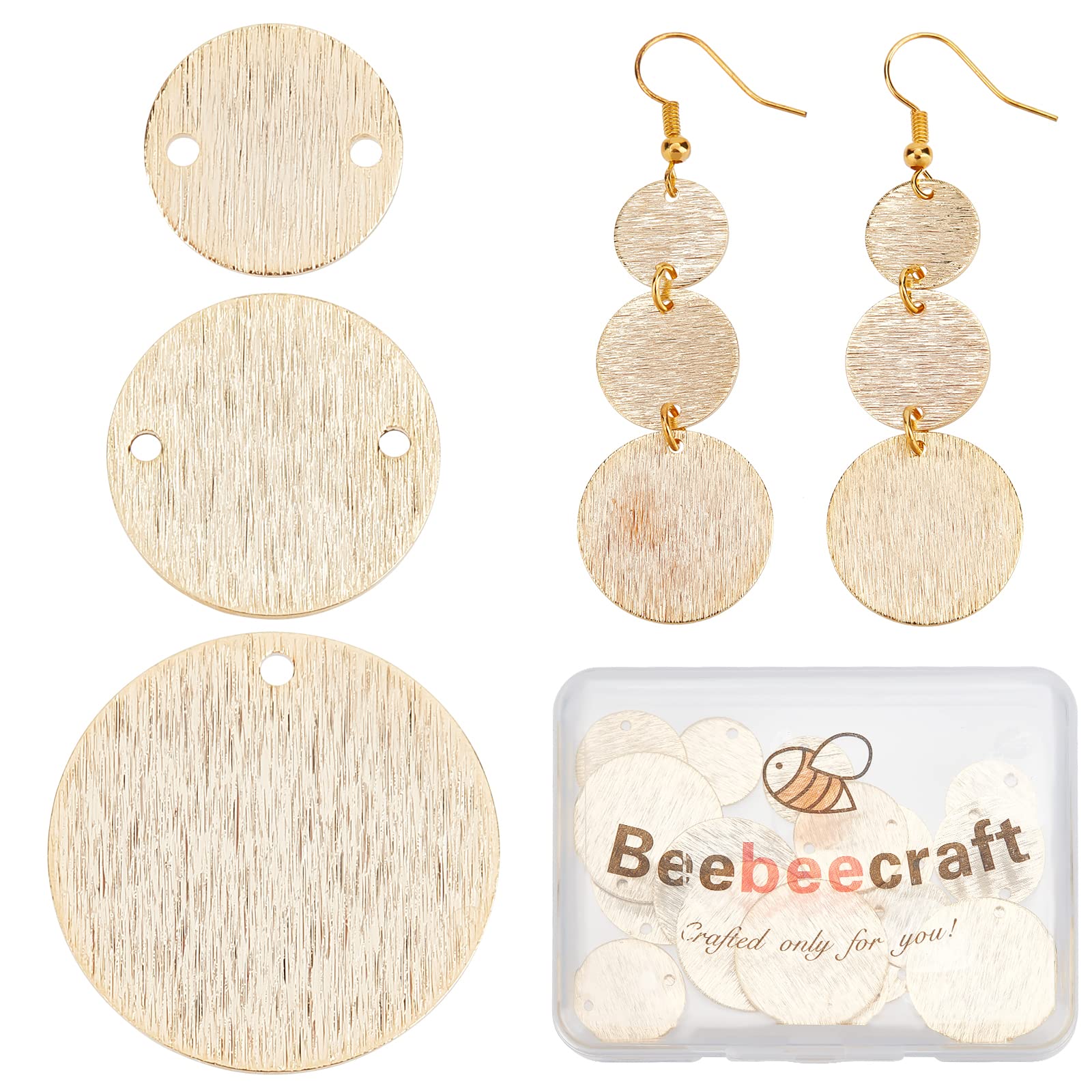 Beebeecraft 30Pcs/Box 3 Size Flat Round Link Connectors 24K Gold Plated Blank Tag Link Charms for Disc Earring Necklace Bracelet Jewelry Making(12/15/20mm)