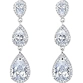 EVER FAITH Women's Cubic Zirconia Elegant Wedding Bridal 3 Teardrop Dangle Earrings for Bride Bridesmaids