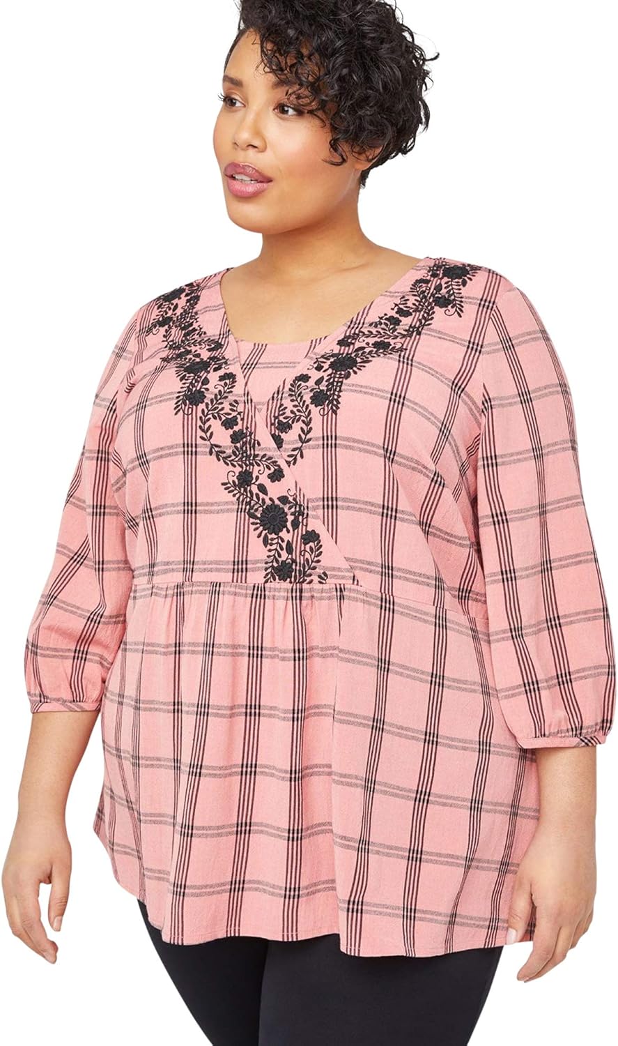 Catherines Women's Plus Size Villa Heights Gauze Top 0X, Peach Black