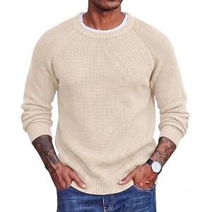 COOFANDY Men's Sweater Crewneck Pullover Waffle Knit Long Sleeve Sweaters | Crewneck Classic Design, Waffle Knit Textured, Ra