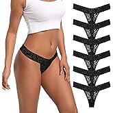 Pmrxi Pack 6 Seamless Lace Thongs for Women Plus Size Breathable Panties Low Rise T-back Stretch Cotton No Show Underwear