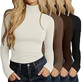Huukeay 4 Packs Women's Turtleneck Tops Long Sleeve Shirts Mock Turtleneck Basic Tees Lightweight Slim Fit Casual Undershirt
