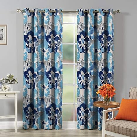 Buy Soumya Cotton Abstract Design Blue Color Eyelet Curtain 1 Pc