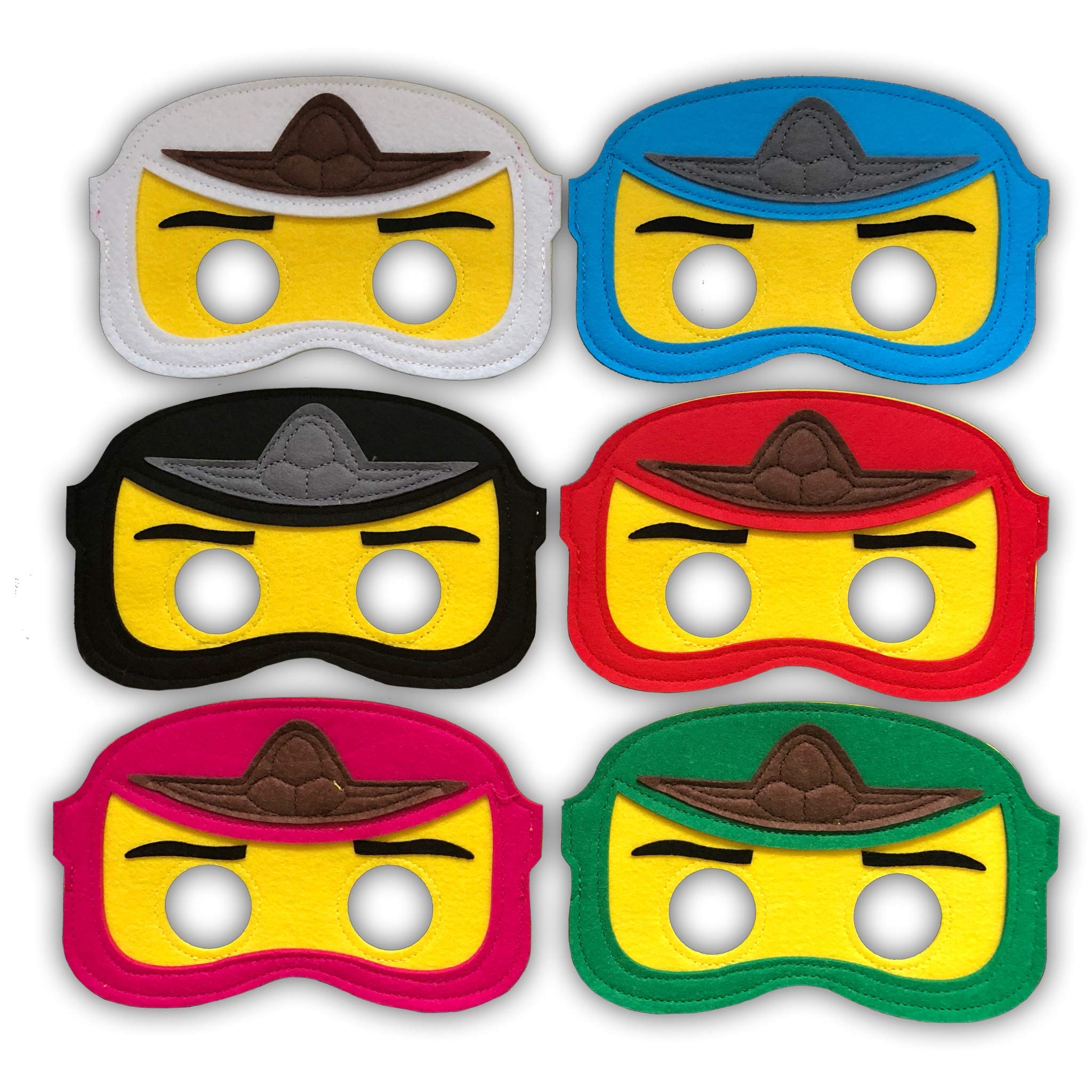 PIXEL Products NINJA Felt Party Mask Set (6 mask set) - Perfect Party bag fillers,favours, loot, supplies