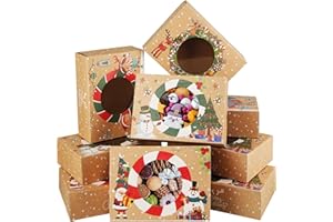 Zzrywuty 24PCS Christmas Cookie Boxes for Gift Giving, Christmas Cookie Tins with Lids, Holiday Cookie Boxes with Window, Christmas Containers for Treats Pastry Dessert Cupcakes Mini Cake Candy Donut