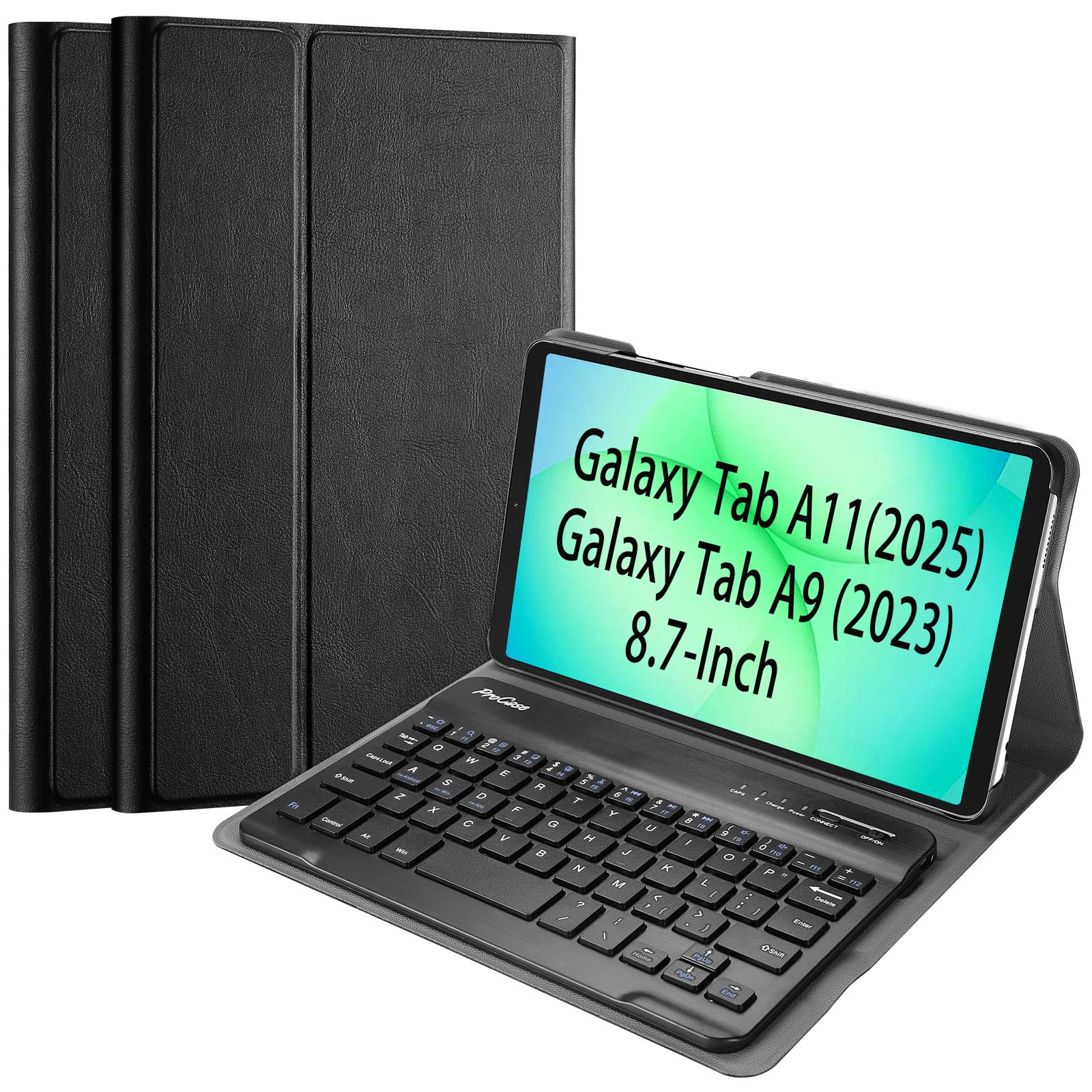 ProCase Keyboard Case for Galaxy Tab A11 (2025) / A9 (2023) 8.7 Inch, American Version PU Leather Magnetic Detachable Wireless Keyboard case for 8.7 Galaxy Tab A11 / A9 - Black