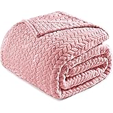 Exclusivo Mezcla Fleece Twin Size Blanket for Bed, 90x66 Inches Soft Cozy Jacquard Flannel Blankets, Lightweight Fuzzy Plush Warm for Women, Pink