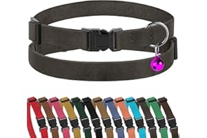 MUROMTO Murom Breakaway Cat Collar Leather Soft Adjustable Pet Kitten Collars with Bell Pink Brown Blue Green Red (Graphite)