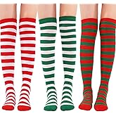 Tatuo 3 Pairs Christmas Long Striped Knee High Socks Xmas Socks Stockings for Christmas Women Girls Costume
