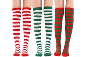 Tatuo 3 Pairs Christmas Long Striped Knee High Socks Xmas Socks Stockings for Christmas Women Girls Costume