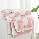 Carriediosa Checkered Throw Blanket 50" X 60", 400GSM Ultra Soft Microfiber Fuzzy Fluffy Reversible Cute Preppy Knitted Blankets Cozy Plush Fall Throws for Couch, Bed, Sofa, Dusty Pink