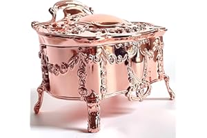 Truewon Princess Jewelry Box, Modern Korean Asian Design Metal Chest Earring Ring Necklaces Storage for Girls (Rose Gold, Small)
