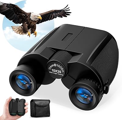 Leacco 10x25 Compact Binoculars for Adults and Kids, Large View Waterproof Small Binoculars with Low Light Vision BAK4 Prism FMC Lens for Cruise Ship Bird Watching Travel Hunting, Black