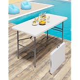 Linkriseed 4FT White Folding Table for Outdoor, 4 Foot Picnic Tables No Assembly Required Portable, White Foldable Table for Camping, Parties, Meeting, Events, Wedding, BBQ, with Carrying Handle