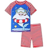 UMELOK Boys' Rash Guard Sets Two Piece Short Sleeve Kids Swimsuit 3-8Y