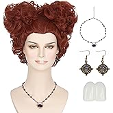 Miss U Hair Women Short Curly Reddish Brown Wig and Teeth Necklace Earrings Costume Halloween Wig