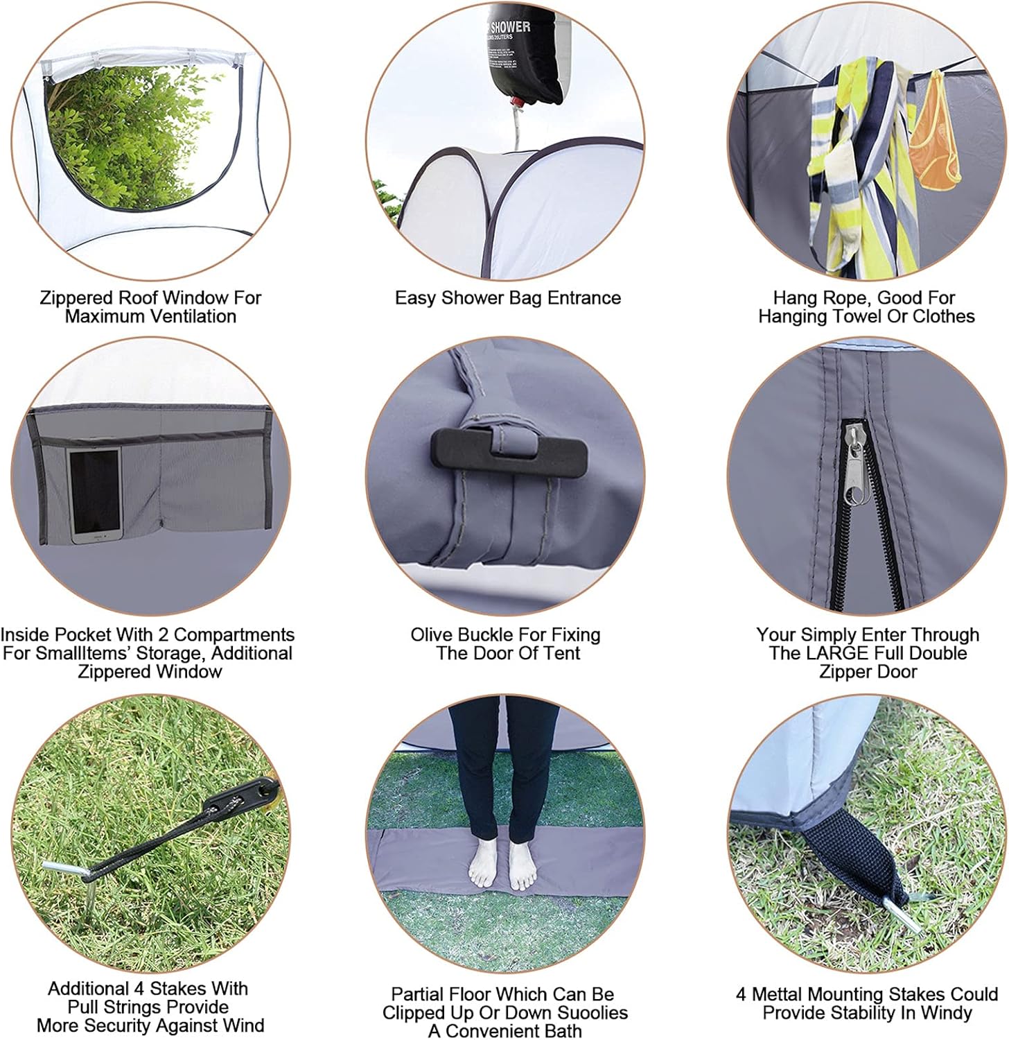 Leader Accessories Pop Up Shower Tent Dressing Changing Tent Pod Toilet Tent 4' x 4' x 78"(H) Big Size (1Grey): Sports & Outdoors