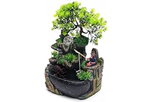KUNGHEI 11.81" Tabletop Waterfall Bonsai Desktop Rockery Fountain Indoor Mini Rockery Water Fountain with Automatic Pump and LED Light, Home Office Bedroom Humidifier Desk Decorate