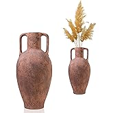UPWOIGH 20.5in Tall Large Vintage Handles Ceramic Floor Vase, Antique Terracotta Pottery with Beige Speckles and Distressed Brown Markings, Rustic Farmhouse Living Room or Bedroom Decor, Gift 1 Pack