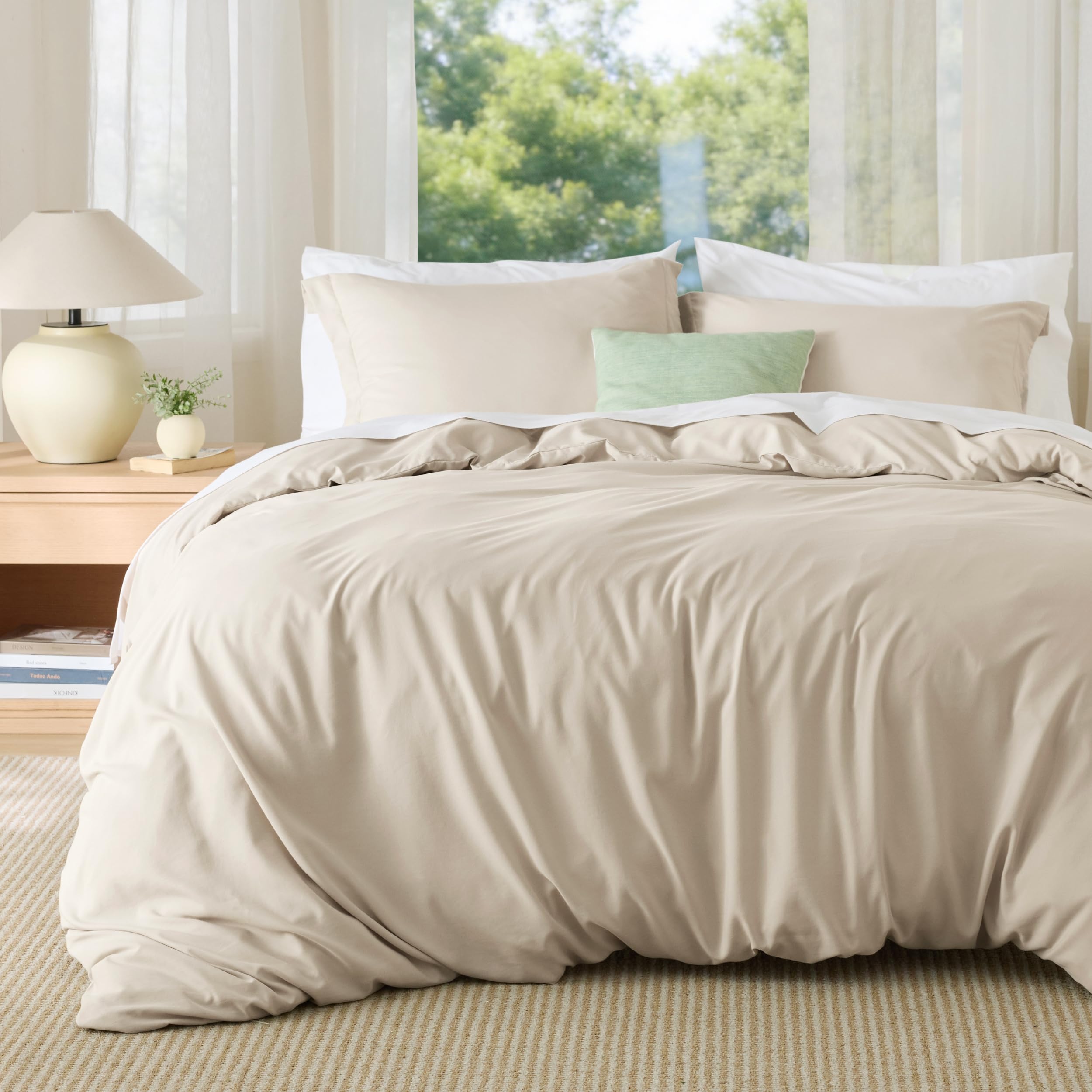 Bedsure Duvet Cover King Size, Soft Double Brushed Bedding Set, 3Pcs, Beige