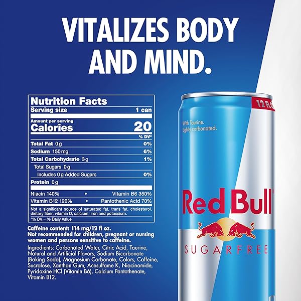 RED BULL SUGAR FREE ENERGY DRINK WITH 114MG CAFFEINE PLUS TAURINE & B VITAMINS, 12 FL OZ, PACK OF 24 CANS